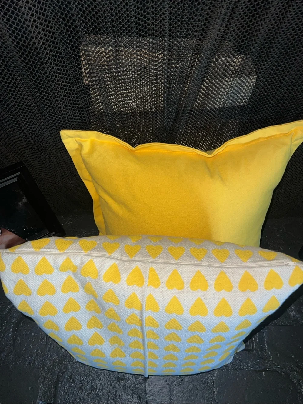 Yellow Decorative Throw Pillows - Heart Pattern Cordura like material & Solid